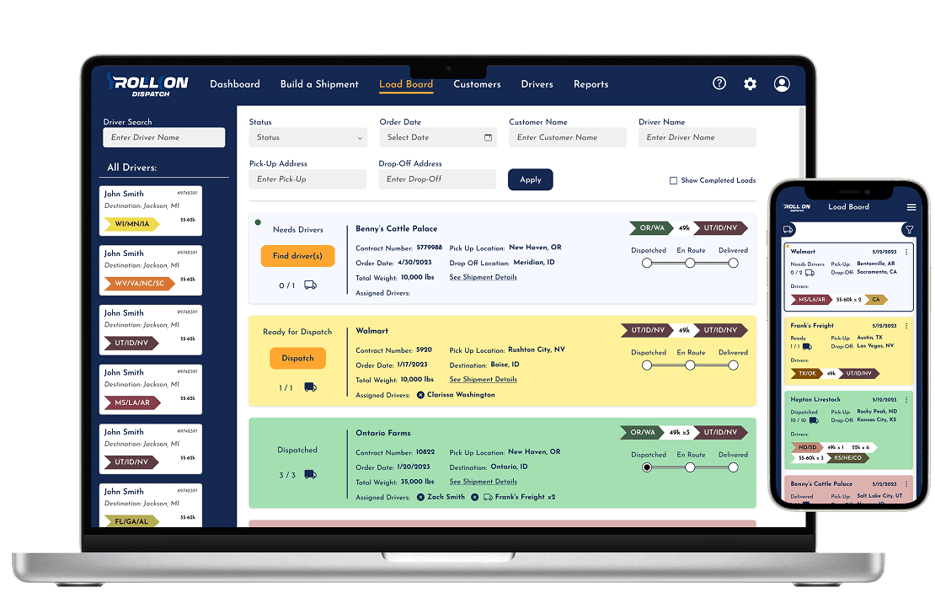Roll On Dispatch Application Dashboard Image